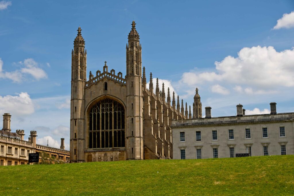 Sunny day view of King's College, Cambridge, a beautiful scene and potential car recovery