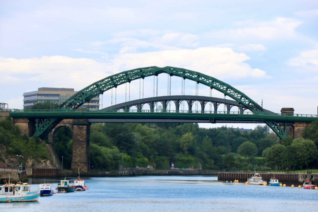 Sunderland Wearmouth Bridge, a scenic landmark with subtle touches suggesting potential car recovery scenarios along the riverfront